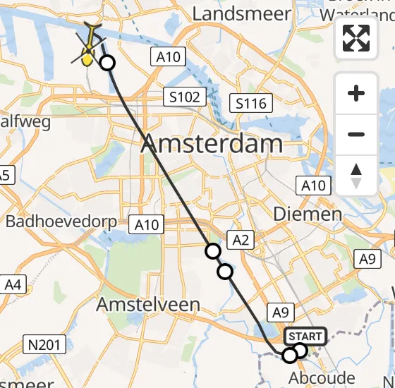 Vlucht Traumahelikopter PH-LLN van Academisch Medisch Centrum (AMC) naar Amsterdam Heliport op zaterdag 12 oktober 2024 3:52