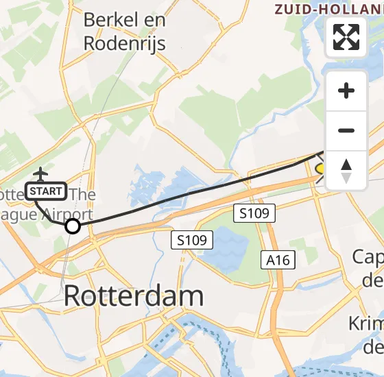 Vlucht Traumahelikopter PH-HVB van Rotterdam The Hague Airport naar Rotterdam op zaterdag 12 oktober 2024 10:56