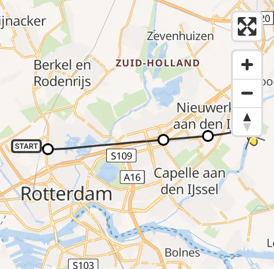 Vlucht Traumahelikopter PH-HVB van Rotterdam The Hague Airport naar Nieuwerkerk aan den IJssel op zaterdag 12 oktober 2024 13:08