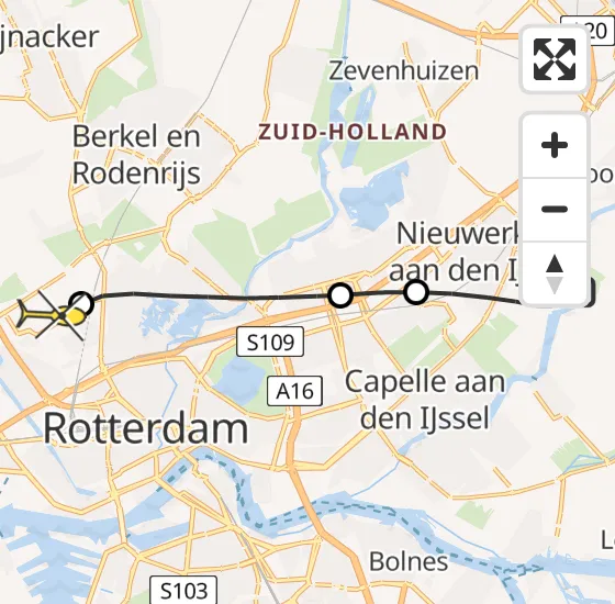 Vlucht Traumahelikopter PH-HVB van Nieuwerkerk aan den IJssel naar Rotterdam The Hague Airport op zaterdag 12 oktober 2024 13:41