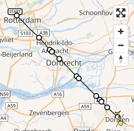 Vlucht Traumahelikopter PH-HVB van Rotterdam The Hague Airport naar Dongen op zaterdag 12 oktober 2024 14:17