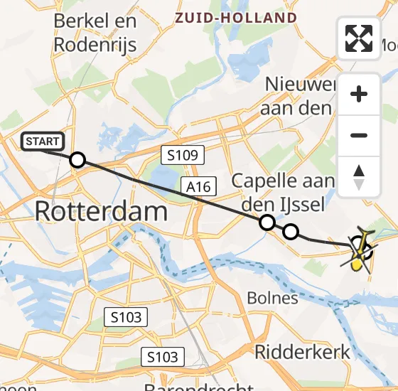 Vlucht Traumahelikopter PH-HVB van Rotterdam The Hague Airport naar Krimpen aan de Lek op zaterdag 12 oktober 2024 17:08