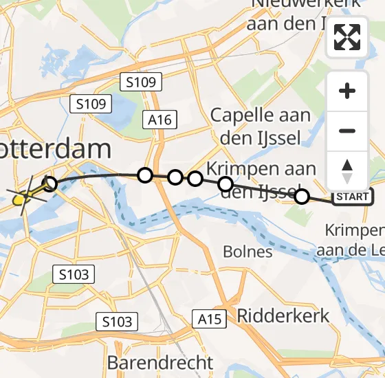 Vlucht Traumahelikopter PH-HVB van Krimpen aan de Lek naar Erasmus MC op zaterdag 12 oktober 2024 17:56