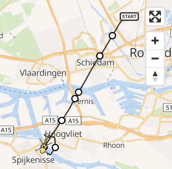 Vlucht Traumahelikopter PH-HVB van Rotterdam The Hague Airport naar Hoogvliet op zaterdag 12 oktober 2024 19:52