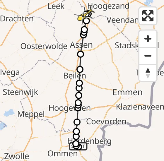 Vlucht Traumahelikopter PH-TTR van Rheezerveen naar Groningen Airport Eelde op zaterdag 12 oktober 2024 20:03