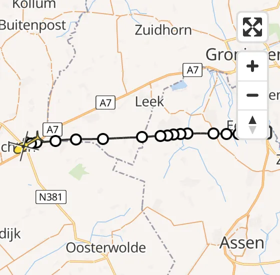 Vlucht Traumahelikopter PH-TTR van Groningen Airport Eelde naar Vliegveld Drachten op zaterdag 12 oktober 2024 20:24