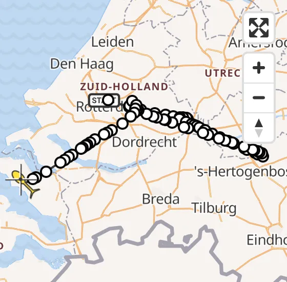 Vlucht Traumahelikopter PH-HVB van Rotterdam The Hague Airport naar Nieuwerkerk op zondag 13 oktober 2024 2:06