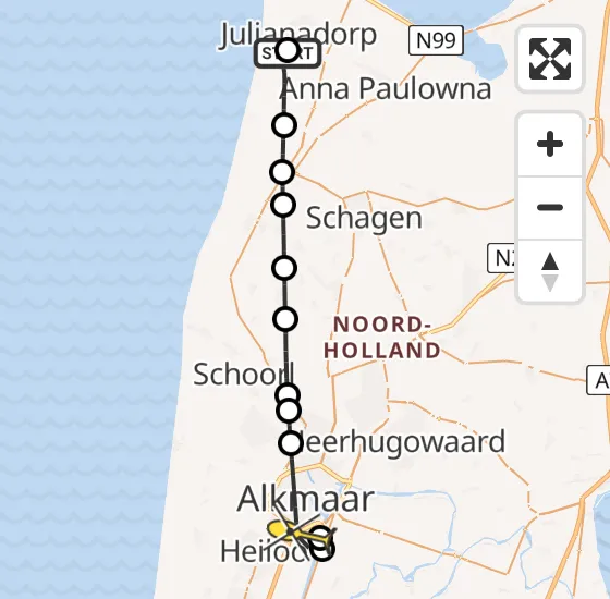 Vlucht Traumahelikopter PH-LLN van Julianadorp naar Alkmaar op zondag 13 oktober 2024 2:19