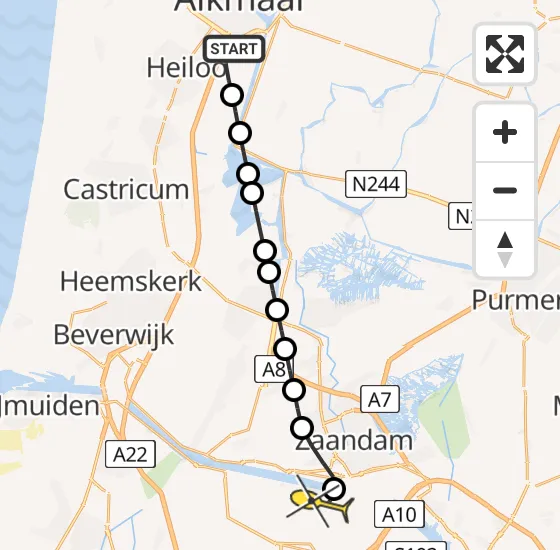 Vlucht Traumahelikopter PH-LLN van Alkmaar naar Amsterdam Heliport op zondag 13 oktober 2024 3:05