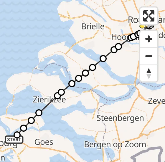 Vlucht Traumahelikopter PH-HVB van Vliegveld Midden-Zeeland naar Erasmus MC op zondag 13 oktober 2024 4:04