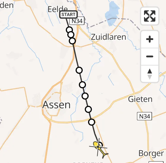 Vlucht Traumahelikopter PH-TTR van Groningen Airport Eelde naar Grolloo op zondag 13 oktober 2024 8:20