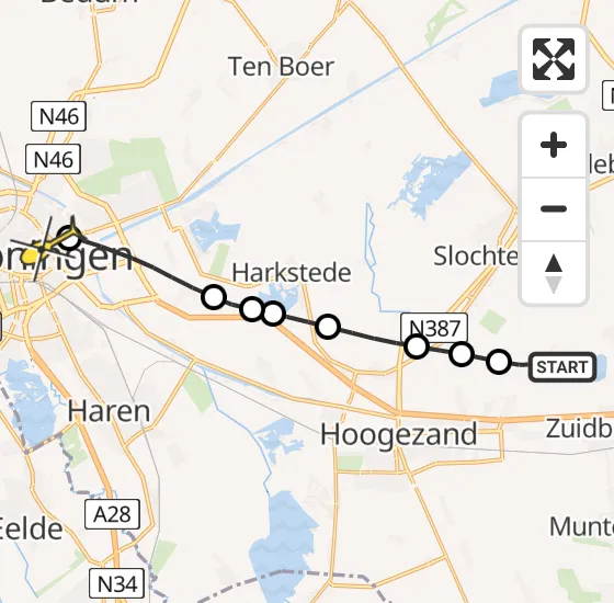 Vlucht Traumahelikopter PH-TTR van Noordbroek naar Universitair Medisch Centrum Groningen op zondag 13 oktober 2024 12:16