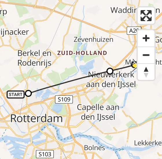 Vlucht Traumahelikopter PH-HVB van Rotterdam The Hague Airport naar Moordrecht op zondag 13 oktober 2024 12:19