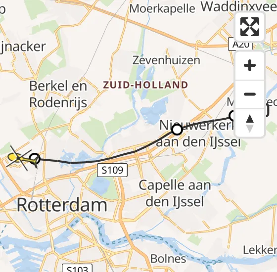 Vlucht Traumahelikopter PH-HVB van Moordrecht naar Rotterdam The Hague Airport op zondag 13 oktober 2024 13:02