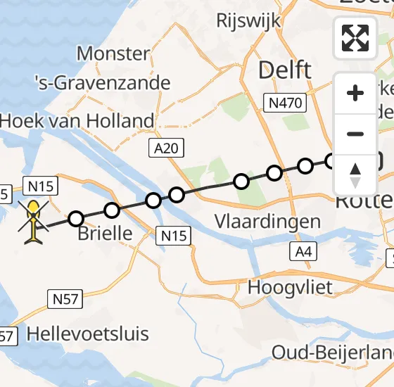 Vlucht Traumahelikopter PH-HVB van Rotterdam The Hague Airport naar Oostvoorne op zondag 13 oktober 2024 13:09