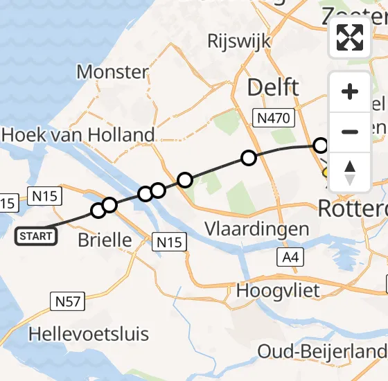 Vlucht Traumahelikopter PH-HVB van Oostvoorne naar Rotterdam The Hague Airport op zondag 13 oktober 2024 14:01