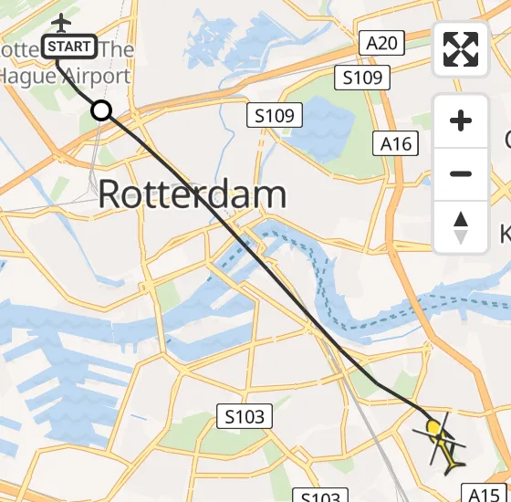 Vlucht Traumahelikopter PH-HVB van Rotterdam The Hague Airport naar Rotterdam op zondag 13 oktober 2024 15:29