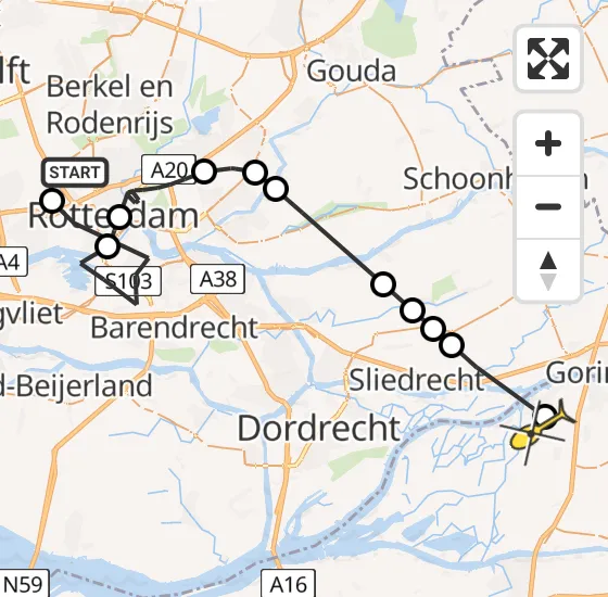 Vlucht Politiehelikopter PH-PXE van Rotterdam The Hague Airport naar Werkendam op zondag 13 oktober 2024 16:01