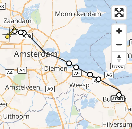 Vlucht Traumahelikopter PH-LLN van Bussum naar Amsterdam Heliport op zondag 13 oktober 2024 20:09