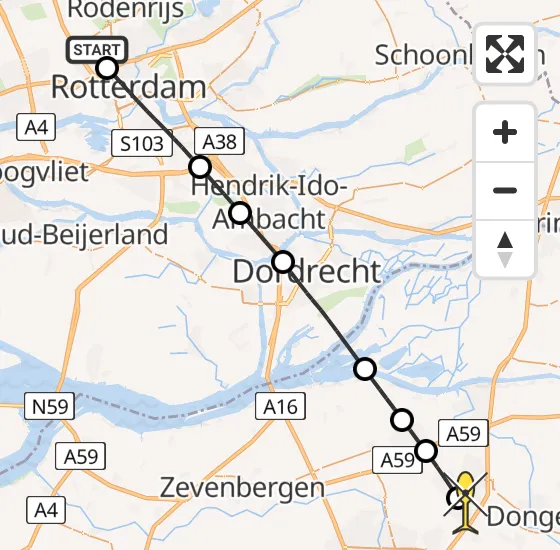 Vlucht Traumahelikopter PH-HVB van Rotterdam The Hague Airport naar Oosterhout op zondag 13 oktober 2024 21:57