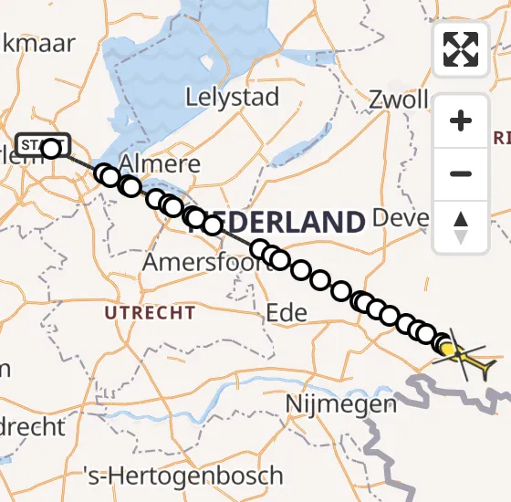 Vlucht Traumahelikopter PH-LLN van Amsterdam Heliport naar Doetinchem op zondag 13 oktober 2024 22:57