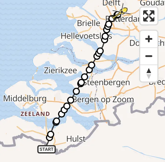 Vlucht Traumahelikopter PH-HVB van Sas van Gent naar Rotterdam The Hague Airport op zondag 13 oktober 2024 23:33