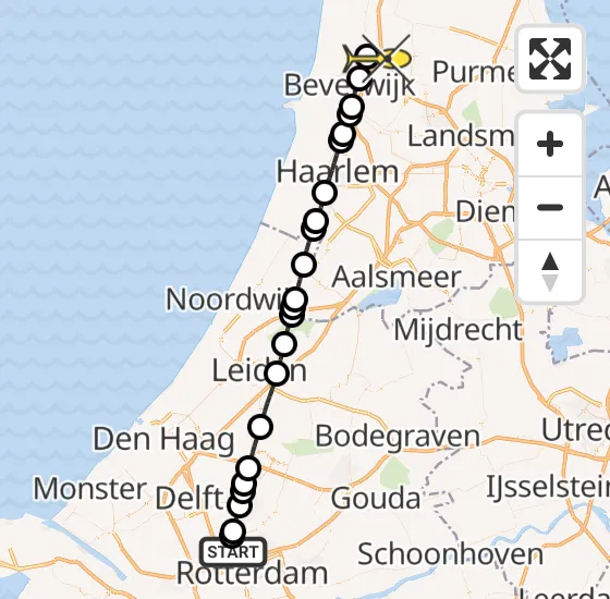 Vlucht Traumahelikopter PH-HVB van Rotterdam The Hague Airport naar Uitgeest op maandag 14 oktober 2024 0:44