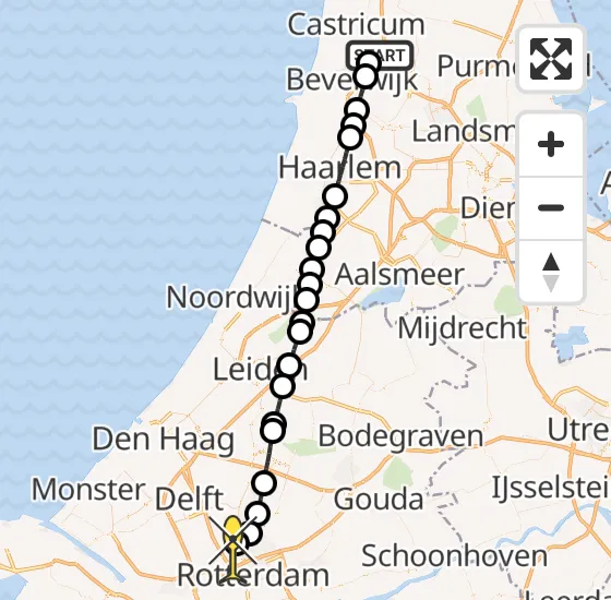 Vlucht Traumahelikopter PH-HVB van Uitgeest naar Rotterdam The Hague Airport op maandag 14 oktober 2024 1:28