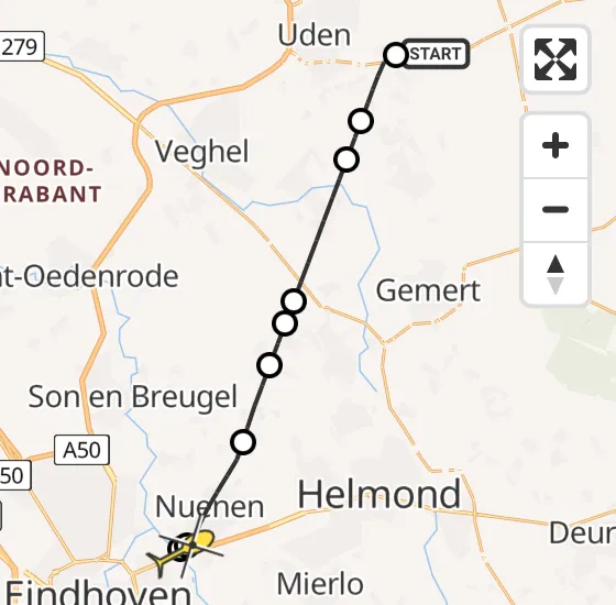 Vlucht Traumahelikopter PH-DOC van Vliegbasis Volkel naar Nuenen op maandag 14 oktober 2024 3:58