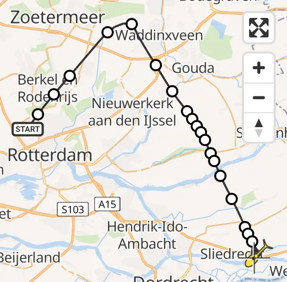 Vlucht Traumahelikopter PH-HVB van Rotterdam The Hague Airport naar Hardinxveld-Giessendam op maandag 14 oktober 2024 7:34