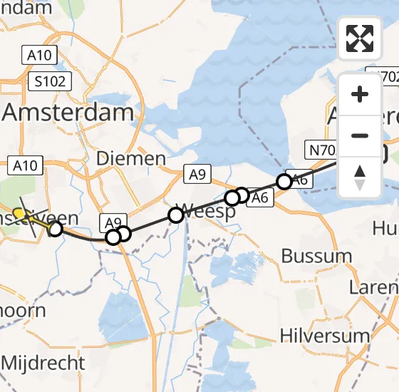 Vlucht Politiehelikopter PH-PXB van Almere naar Amstelveen op maandag 14 oktober 2024 9:57