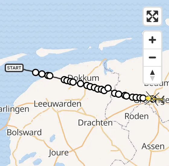 Vlucht Ambulancehelikopter PH-OOP van Oosterend naar Universitair Medisch Centrum Groningen op maandag 14 oktober 2024 10:15