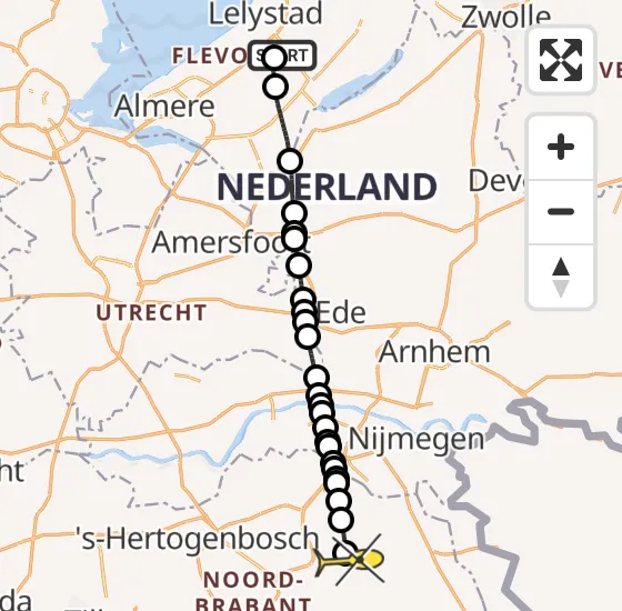 Vlucht Traumahelikopter PH-MAA van Lelystad Airport naar Vliegbasis Volkel op maandag 14 oktober 2024 10:49