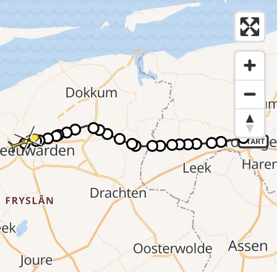 Vlucht Ambulancehelikopter PH-OOP van Universitair Medisch Centrum Groningen naar Vliegbasis Leeuwarden op maandag 14 oktober 2024 11:02