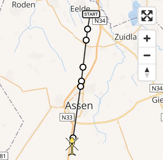 Vlucht Traumahelikopter PH-TTR van Groningen Airport Eelde naar Hooghalen op maandag 14 oktober 2024 12:26