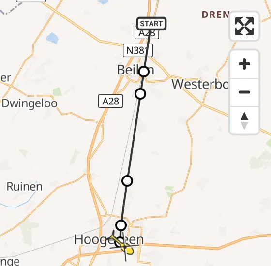 Vlucht Traumahelikopter PH-TTR van Hooghalen naar Hoogeveen op maandag 14 oktober 2024 12:33