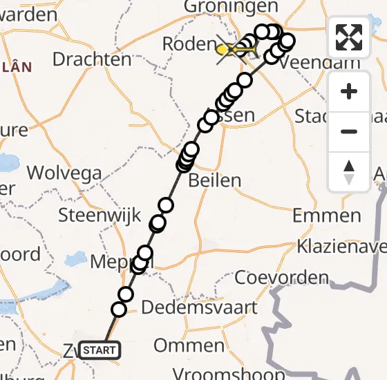 Vlucht Traumahelikopter PH-TTR van Zwolle naar Groningen Airport Eelde op maandag 14 oktober 2024 13:29