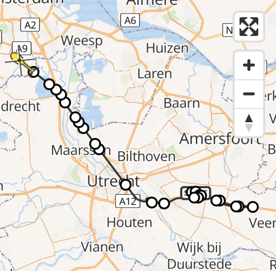 Vlucht Politiehelikopter PH-PXB van Driebergen-Rijsenburg naar Ouderkerk aan de Amstel op maandag 14 oktober 2024 13:43