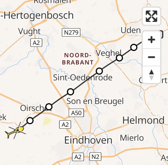 Vlucht Traumahelikopter PH-MAA van Vliegbasis Volkel naar Oost West en Middelbeers op maandag 14 oktober 2024 15:05