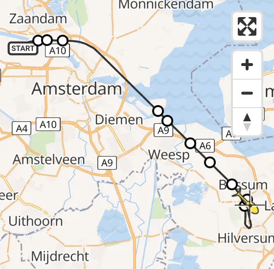 Vlucht Traumahelikopter PH-LLN van Amsterdam Heliport naar Bussum op maandag 14 oktober 2024 17:31