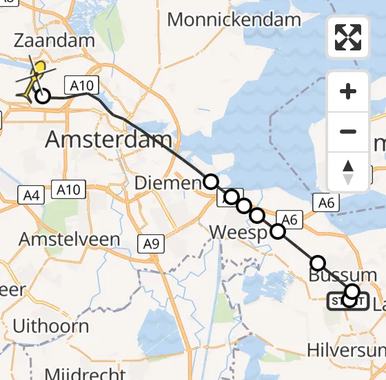 Vlucht Traumahelikopter PH-LLN van Bussum naar Amsterdam Heliport op maandag 14 oktober 2024 18:08