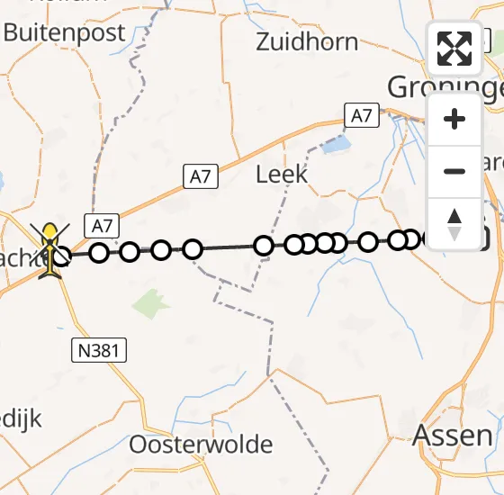 Vlucht Traumahelikopter PH-TTR van Groningen Airport Eelde naar Vliegveld Drachten op maandag 14 oktober 2024 21:07