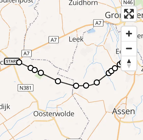 Vlucht Traumahelikopter PH-TTR van Vliegveld Drachten naar Groningen Airport Eelde op maandag 14 oktober 2024 22:14