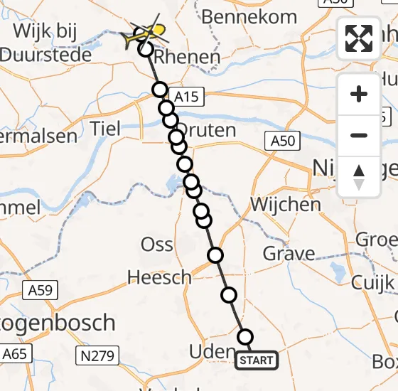 Vlucht Traumahelikopter PH-MAA van Vliegbasis Volkel naar Elst op dinsdag 15 oktober 2024 8:52