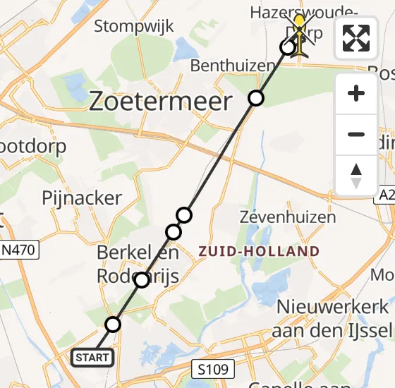 Vlucht Traumahelikopter PH-HVB van Rotterdam The Hague Airport naar Hazerswoude-Dorp op dinsdag 15 oktober 2024 9:09