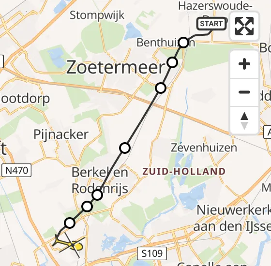 Vlucht Traumahelikopter PH-HVB van Hazerswoude-Dorp naar Rotterdam The Hague Airport op dinsdag 15 oktober 2024 10:01