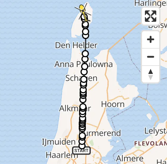 Vlucht Traumahelikopter PH-LLN van Amsterdam Heliport naar Texel International Airport op dinsdag 15 oktober 2024 11:05