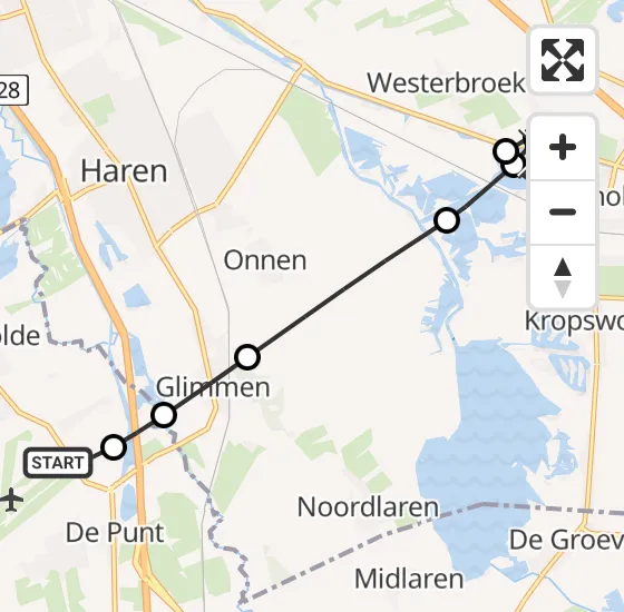 Vlucht Traumahelikopter PH-TTR van Groningen Airport Eelde naar Foxhol op dinsdag 15 oktober 2024 12:12