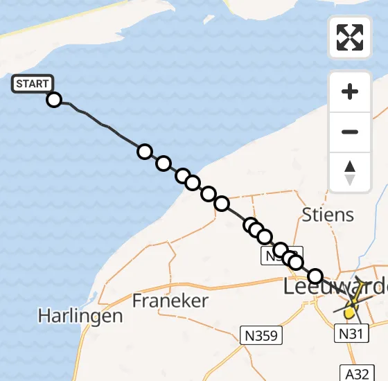 Vlucht Ambulancehelikopter PH-OOP van Formerum naar Leeuwarden op dinsdag 15 oktober 2024 13:40