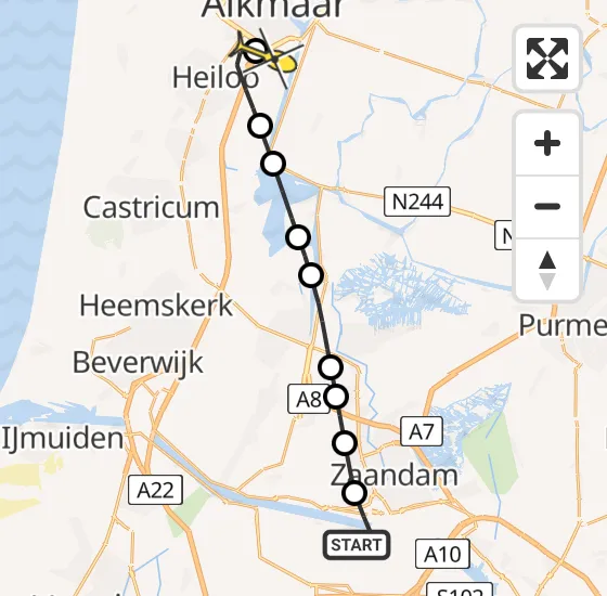 Vlucht Traumahelikopter PH-LLN van Amsterdam Heliport naar Alkmaar op dinsdag 15 oktober 2024 13:56